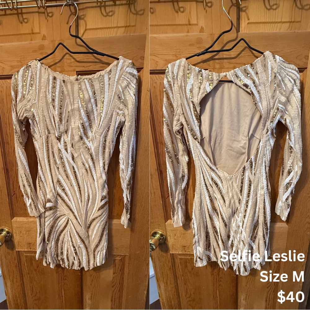 Selfie Leslie Gold Sequin Backless Dress
